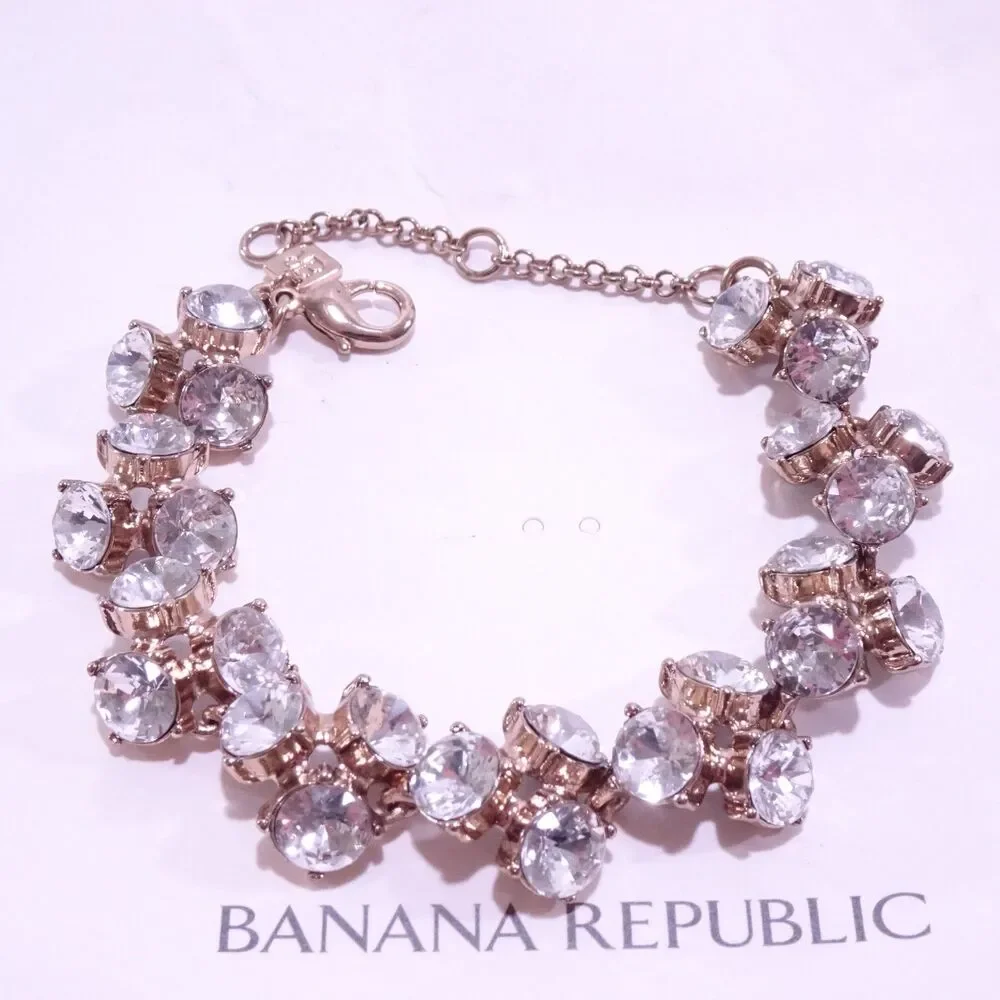 Banana Republic Women's Bold Circles Zig Zag Crystal Link Bracelet NWT 68